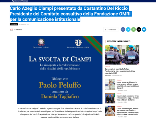 Carlo Azeglio Ciampi presentato da Costantino Del Riccio Presidente del Comitato consultivo della Fondazione OMRI per la comunicazione istituzionale