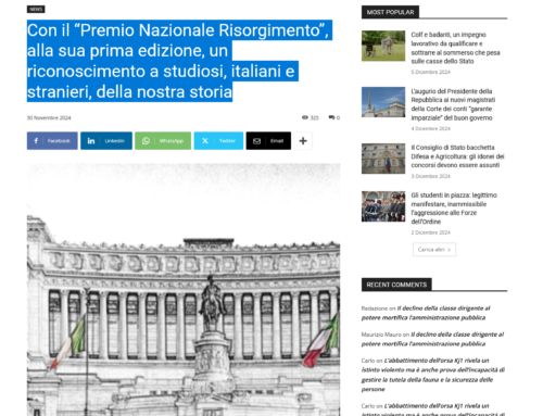 Con il “Premio Nazionale Risorgimento”, alla sua prima edizione, un riconoscimento a studiosi, italiani e stranieri, della nostra storia