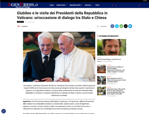 Agenpress – Giubileo e le visite dei Presidenti della Repubblica in Vaticano: un’occasione di dialogo tra Stato e Chiesa